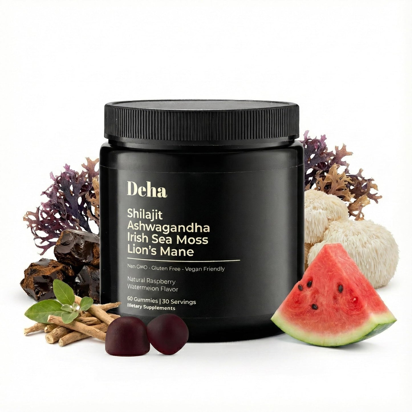 Deha Shilajit Gummies for Men & Women with Ashwagandha, Irish Sea Moss, Lion’s Mane, Beet Root & Black Seed Extract – Raspberry Watermelon Flavor – Vegan, Non-GMO, Gluten-Free 60 Gummies