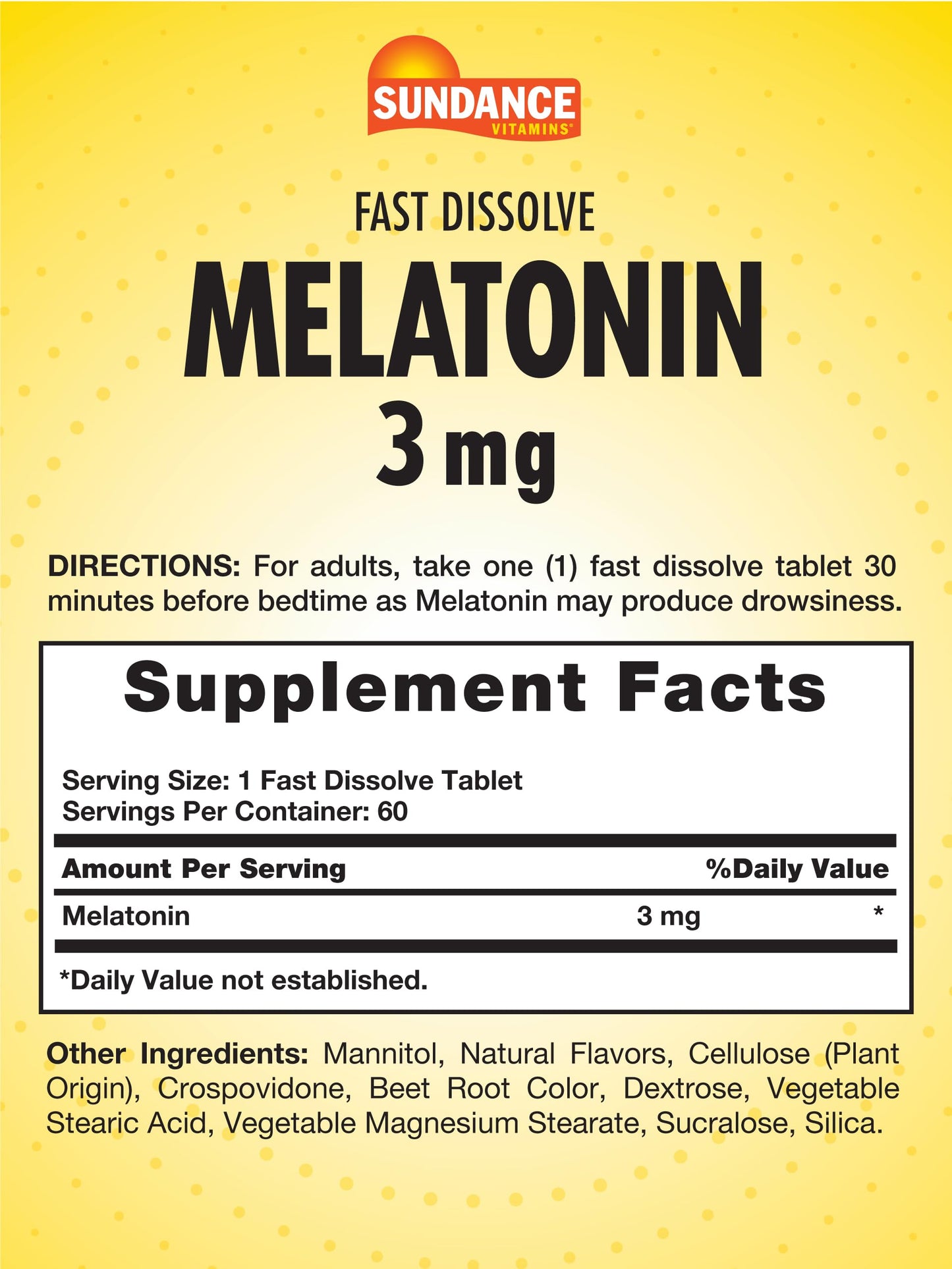 Sundance Melatonin 3mg Fast Dissolve Tablets, 60