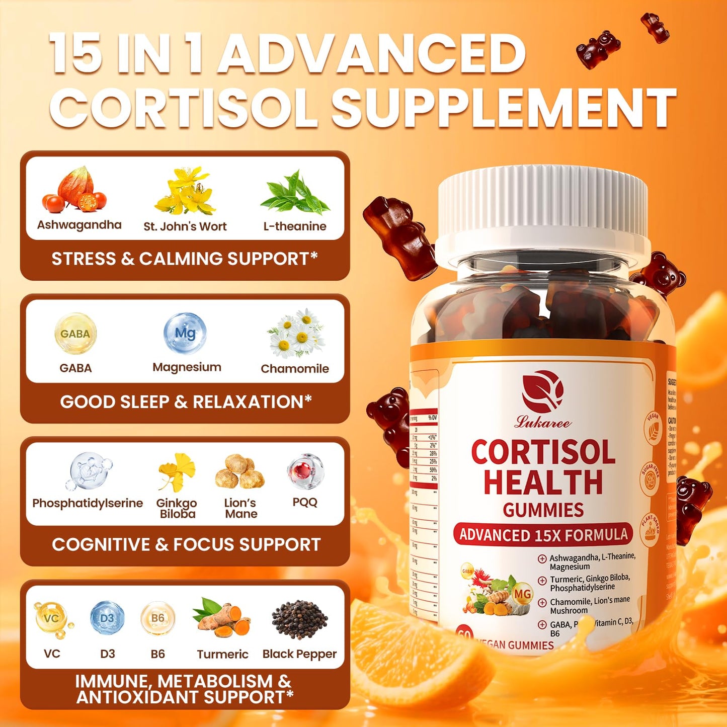 Lukaree Cortisol Gummies, 60 Count