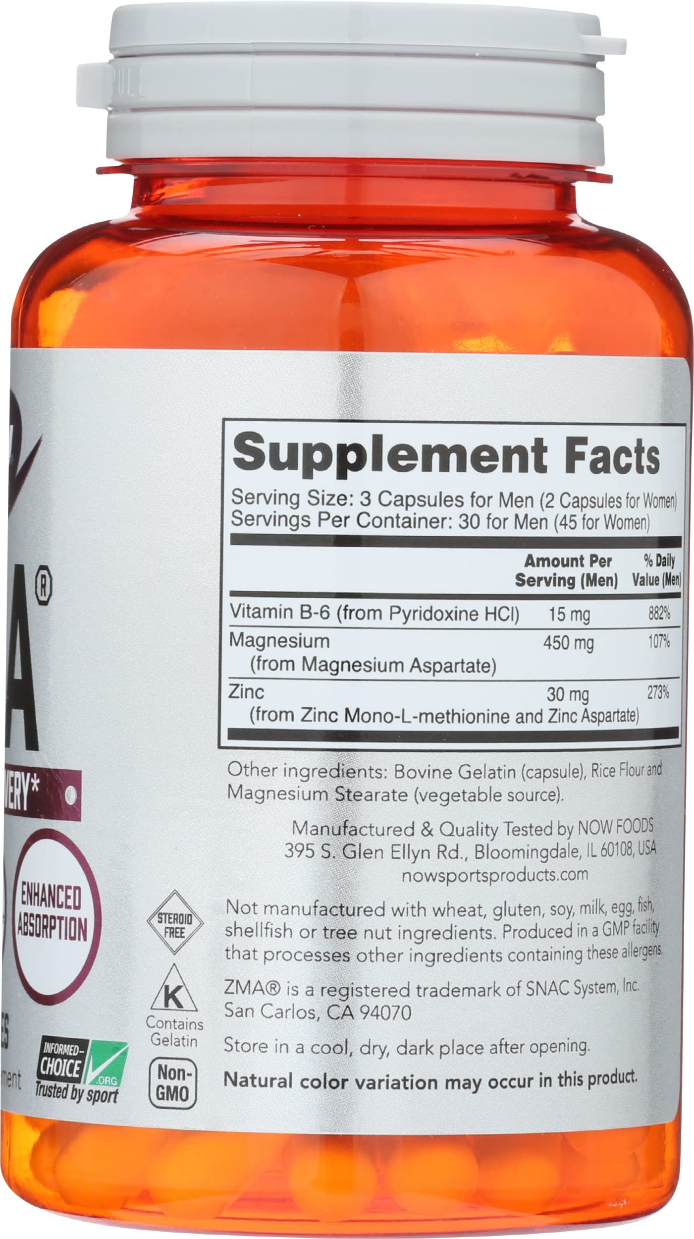 NOW Foods ZMA 800 Mg Capsules 90 Count