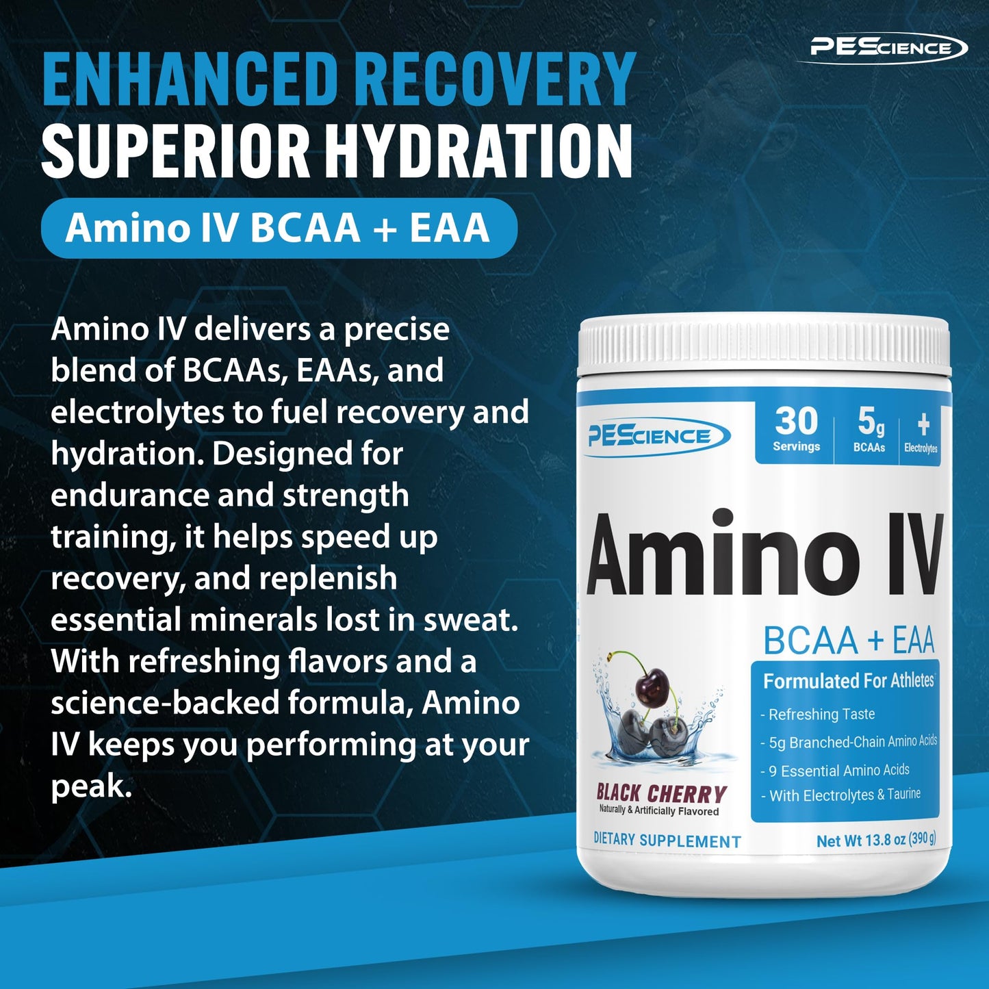 PEScience Amino IV BCAA & EAA Powder 13.8 oz Black Cherry