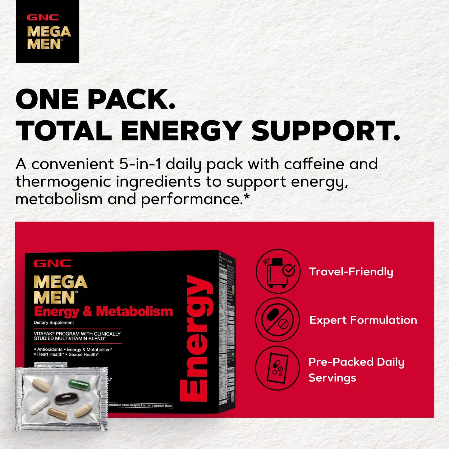 GNC Mega Men Energy and Metabolism Vitapak Program for Men Tablet, 30 Daily Packs