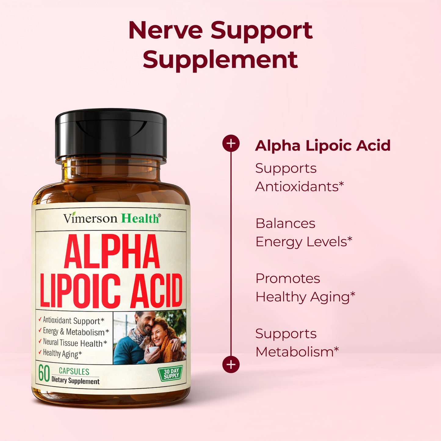 Vimerson Health Alpha Lipoic Acid 650mg ALA Supplement for Nerve and Brain Health, Antioxidant Support and Healthy Aging, 60 Capsules