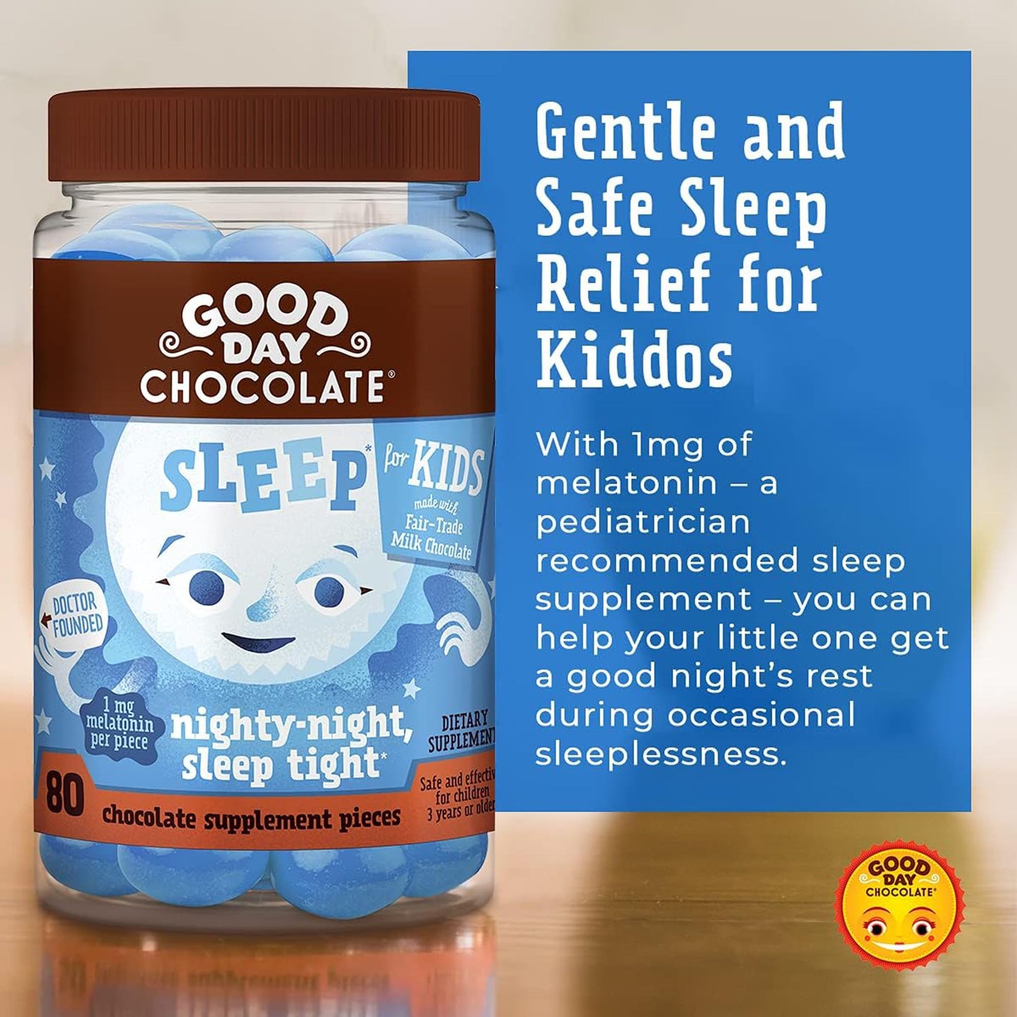 Good Day Chocolate Melatonin for Kids Chewable 80 Count