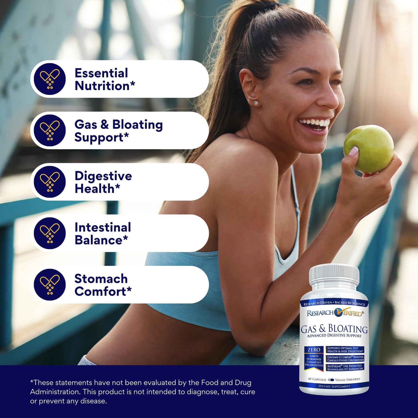 Research Verified Gas and Bloating Capsules - Artichoke Powder, Ginger & Peppermint Leaf Powder, 60 Capsules (Pack of 3)