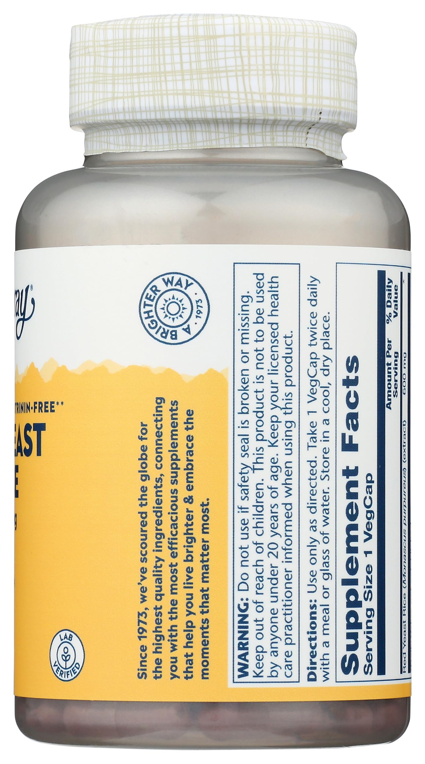 Solaray Red Yeast Rice 600mg VegCap 120 Count