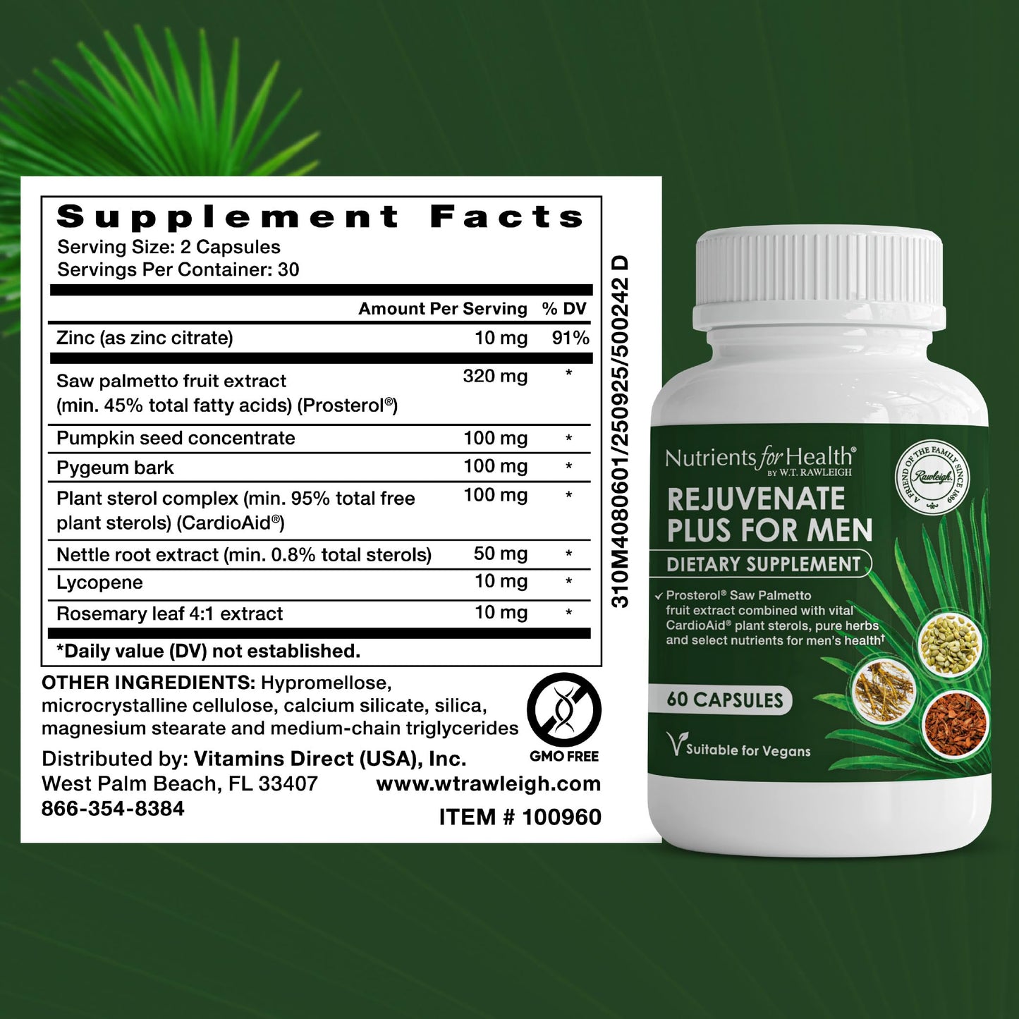 Nutrients for Health Saw Palmetto Prostate Supplement for Men – Clinically Dosed Beta-Sitosterol, Pygeum, Pumpkin Seed, Zinc, 120 Capsules