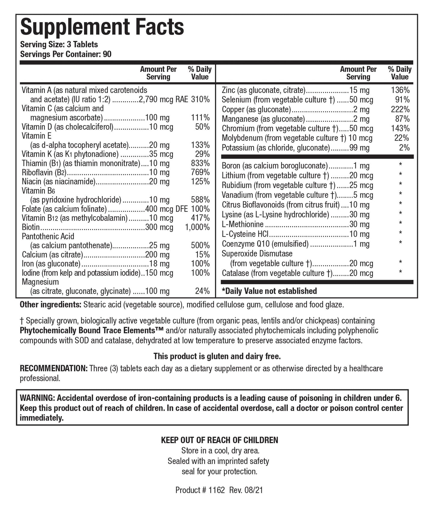 BIOTICS RESEARCH Bio-Multi Plus Robust Foundational Multivitamin/Mineral Formula, Contains Plant-Based Trace Minerals, 270 Tablets