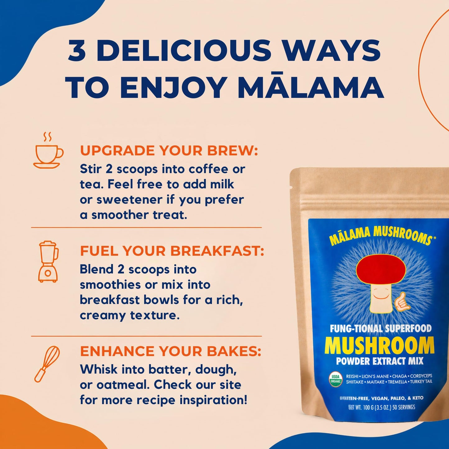 MALAMA MUSHROOMS 8-Mushroom Extract Powder 3.5 Ounces