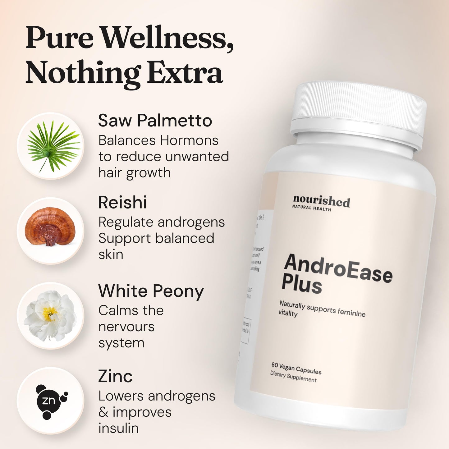 Nourished Natural Health AndroEase Plus Natural Balance Supplement for Women Capsules 360