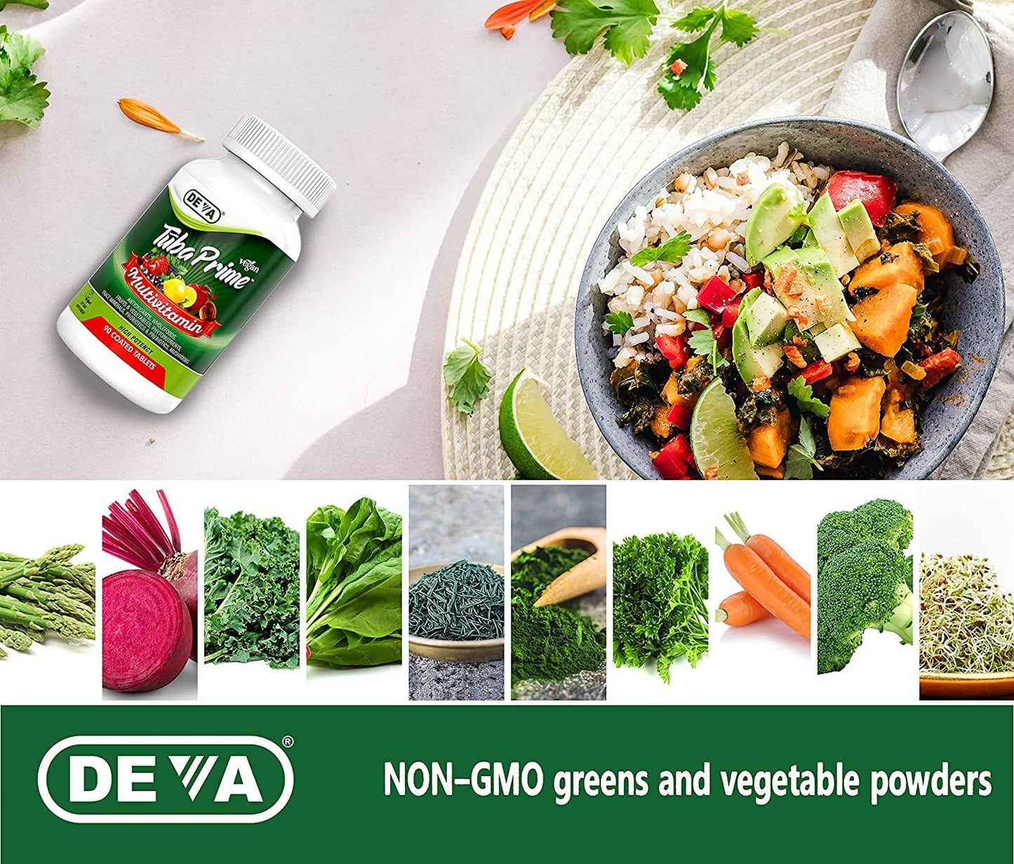 DEVA Tuba Prime Vegan Multivitamin High-Potency Vitamin and Mineral Dietary Supplement Antioxidants, Fruit and Vegetable Blend, Super Mushrooms, Probiotics, Prebiotics, Seeds, Herbs - 180 Tablets