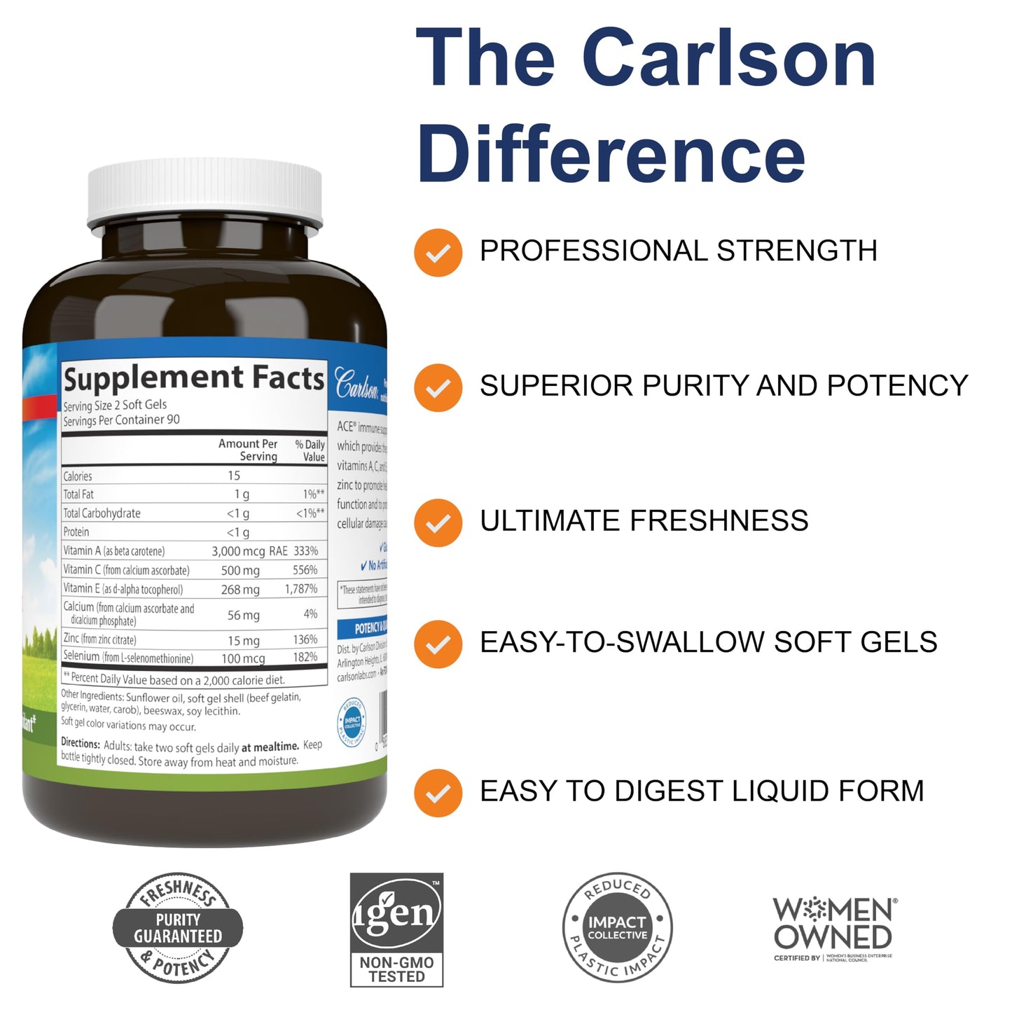 Carlson ACES + Zn Multivitamin with Zinc Cellular Health 180 Softgels