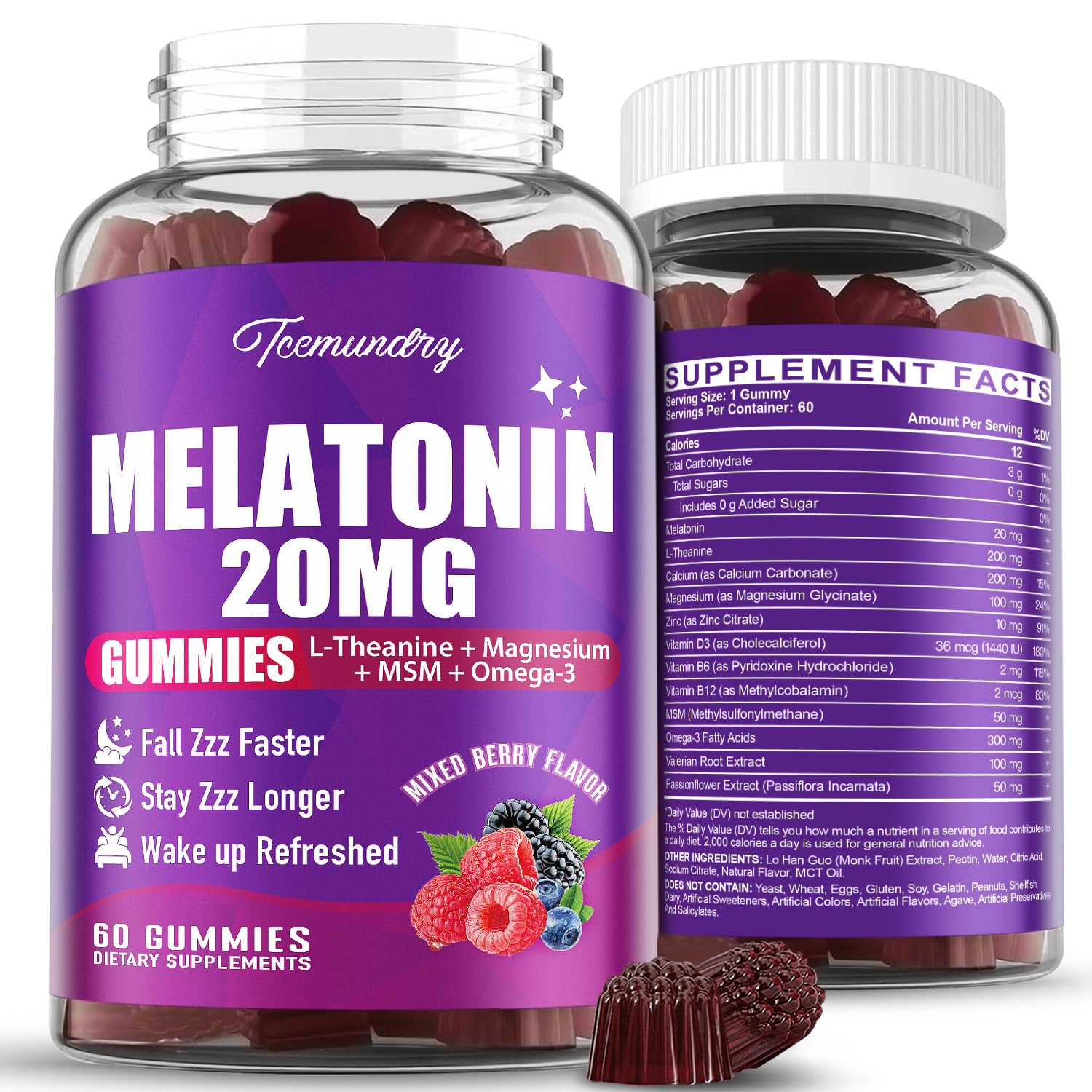 Tcemundry Melatonin 20mg Gummy, 60 Count