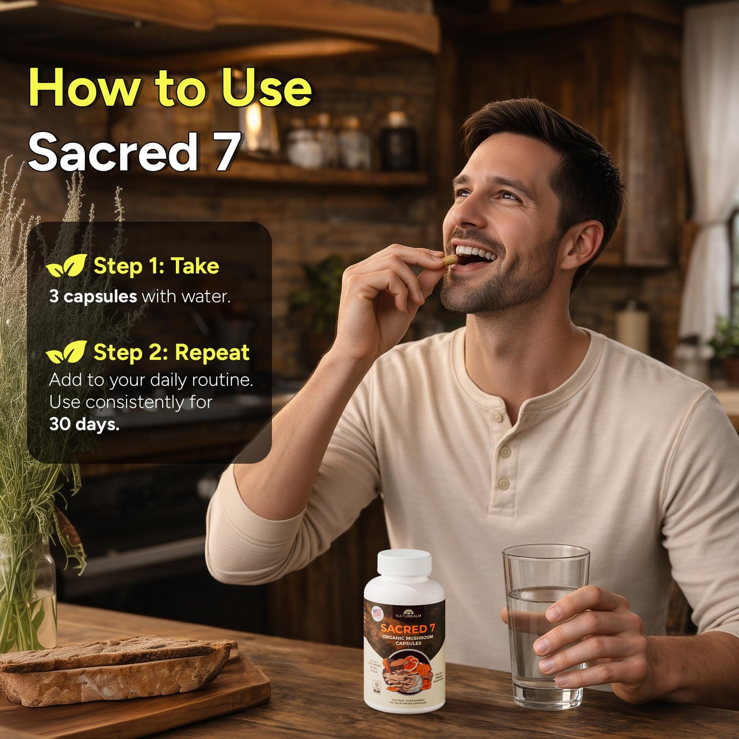 Naturealm Sacred 7 Mushrooms Supplement 1000mg Capsules, 90 Count
