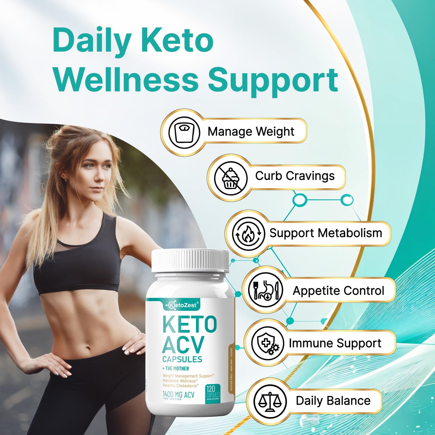 KetoZest Apple Cider Vinegar Keto Capsules, 120 Capsules