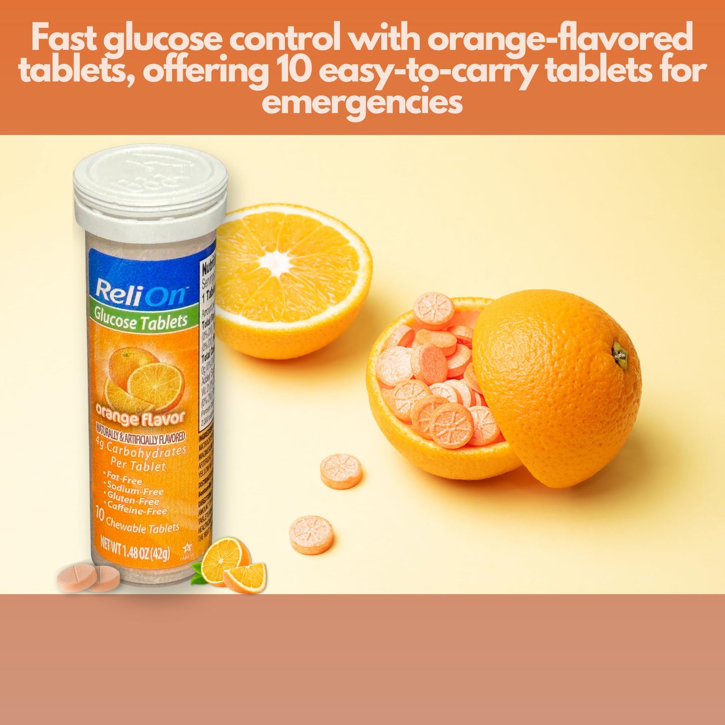 FUSION SHOP STORE Glucose Tablets, Orange Flavor Chewable 10 Count