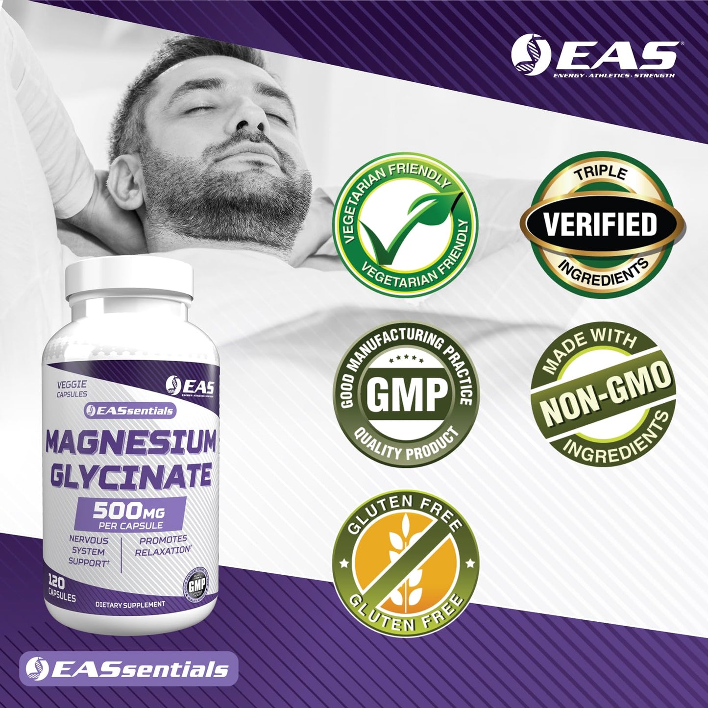 EAS Magnesium Glycinate 500mg Capsule, 120 Veggie Capsules