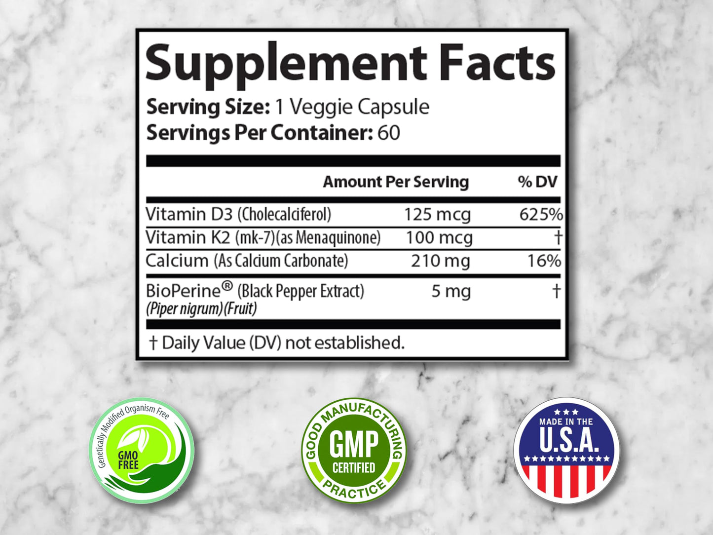 Coast to Coast Nutrition Daily Bone Support Calcium Supplement with Vitamin D3, K2 Capsules, 60 Count