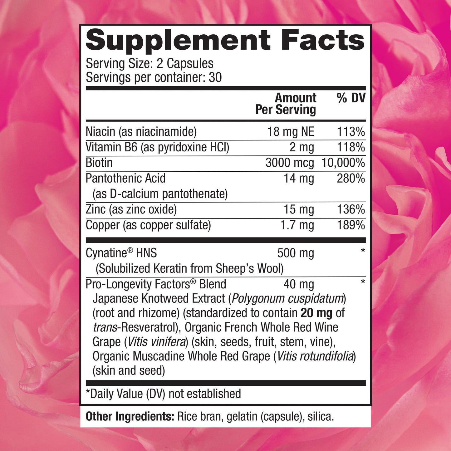 Reserveage Nutrition Beauty Keratin Hair Booster with Biotin & Resveratrol 60 Capsules