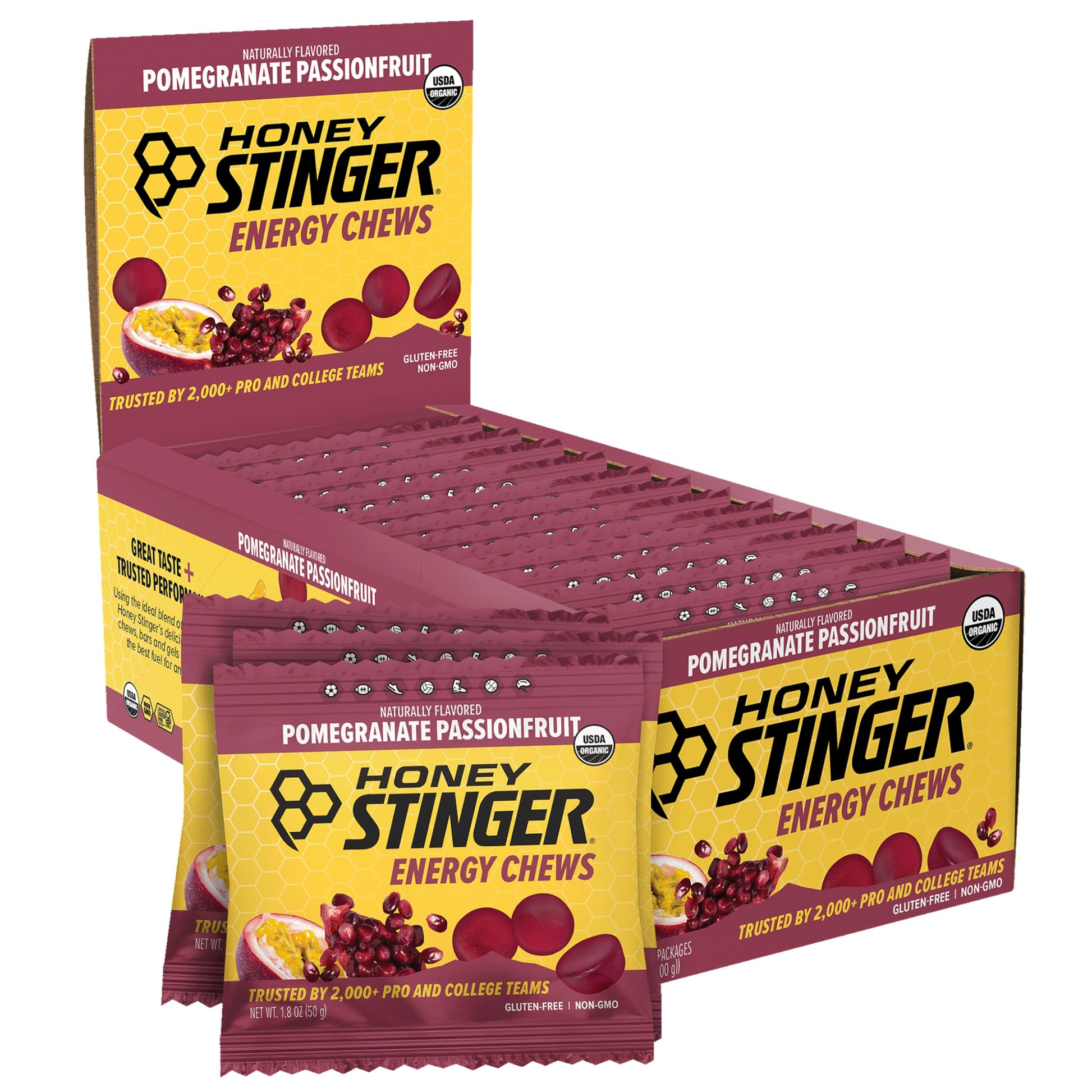 Honey Stinger Organic Pomegranate Passionfruit Energy Chews, Gummy, 12 Count