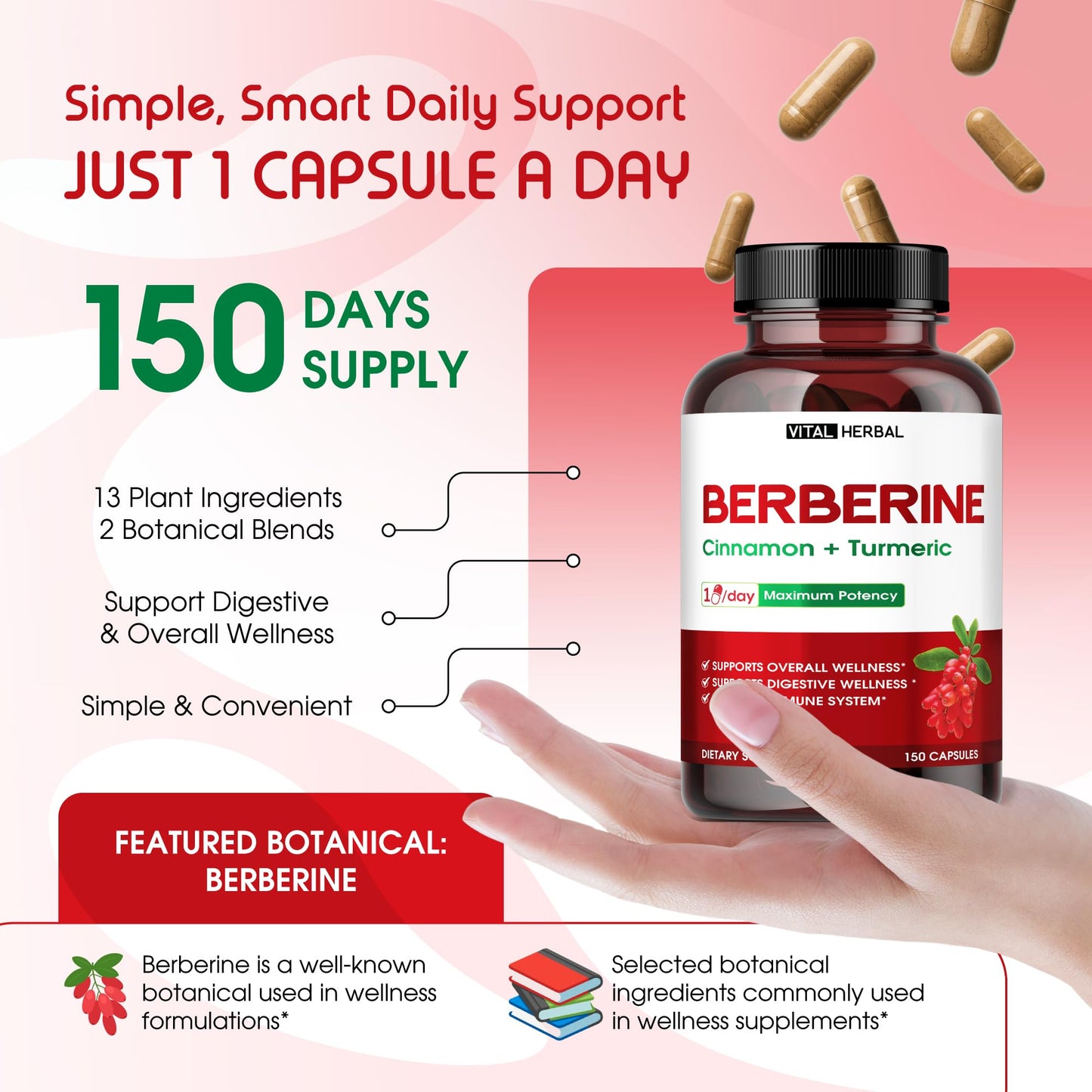 VITAL HERBAL Liposomal Berberine with Cinnamon & Turmeric Capsules, 150 Capsules