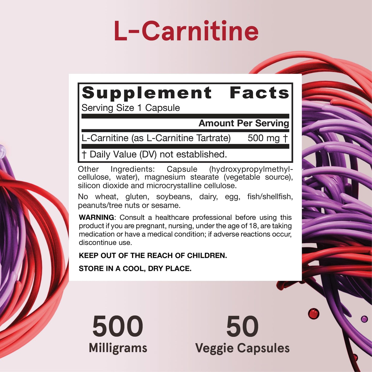 Jarrow Formulas L-Carnitine 500 mg Capsules 50 Count