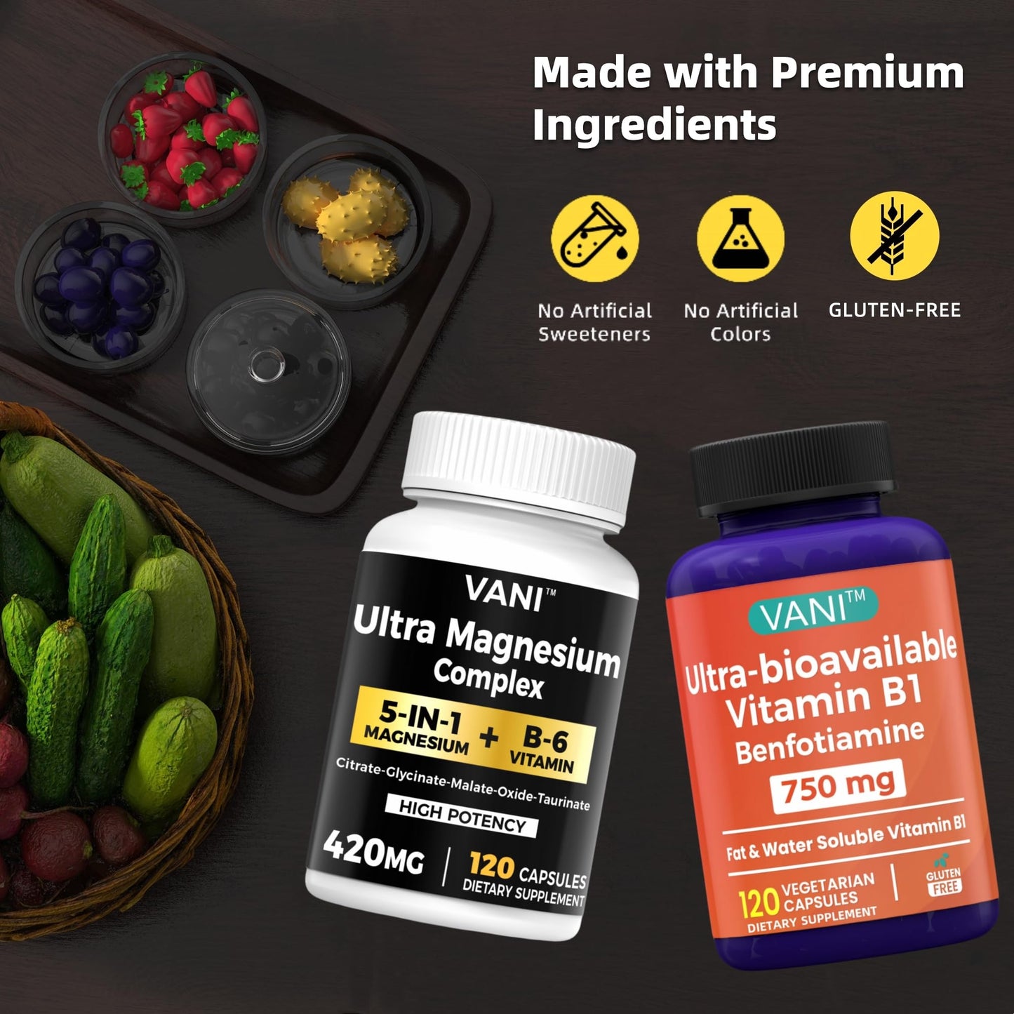 VANI 5 in 1 Magnesium & Vitamin B1 & B6 Capsules, 120 Capsules