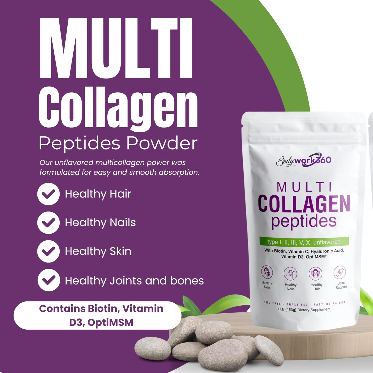 BODYWORK360 Multi Collagen Peptides Powder 16 oz