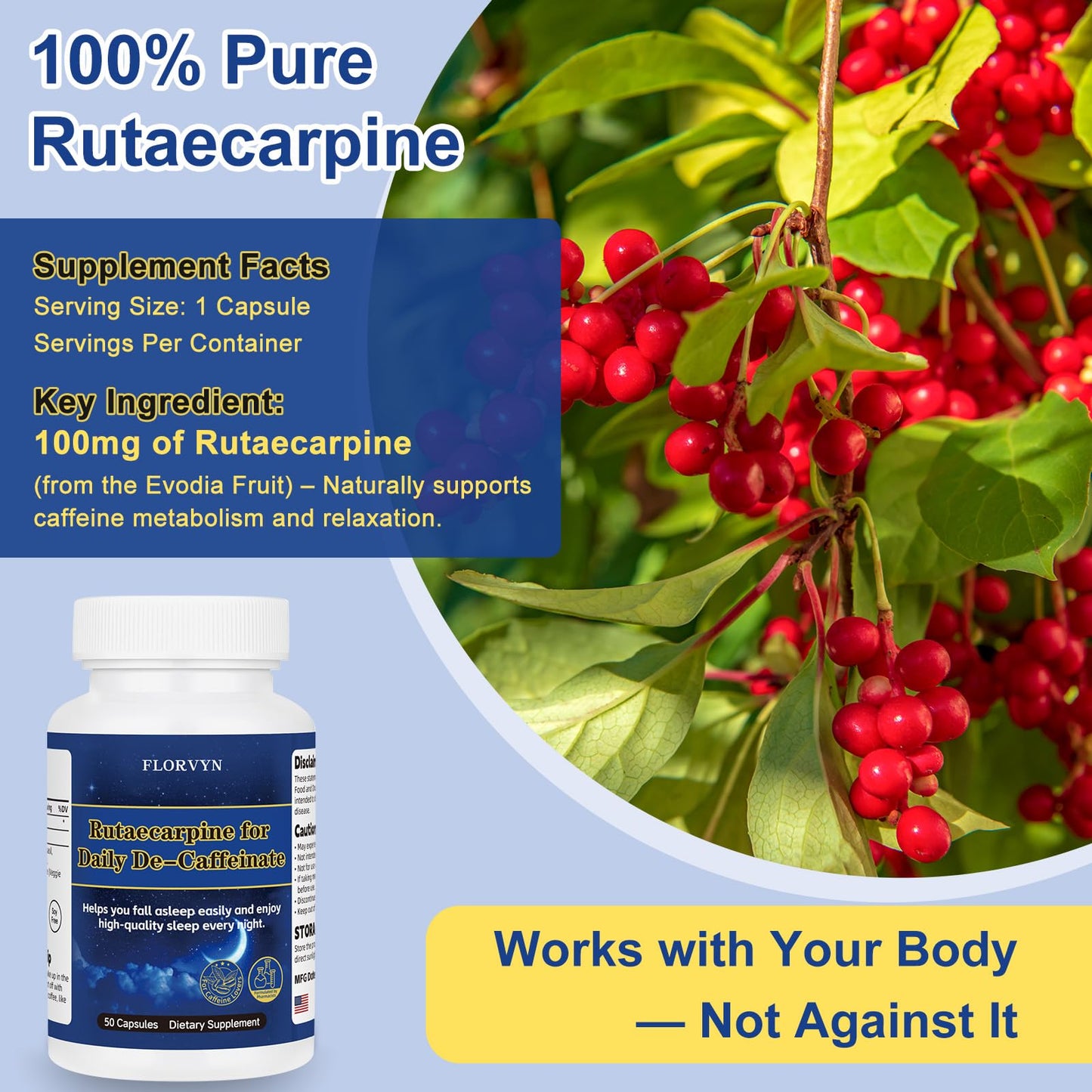 Florvyn Rutaecarpine Supplement for Coffee Lovers 50 Capsules