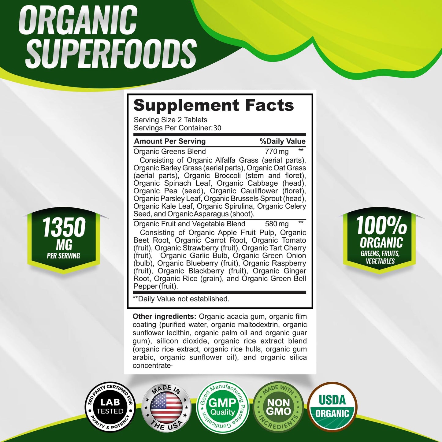 Toplux Organic Super Greens Tablet, 60 Tablets
