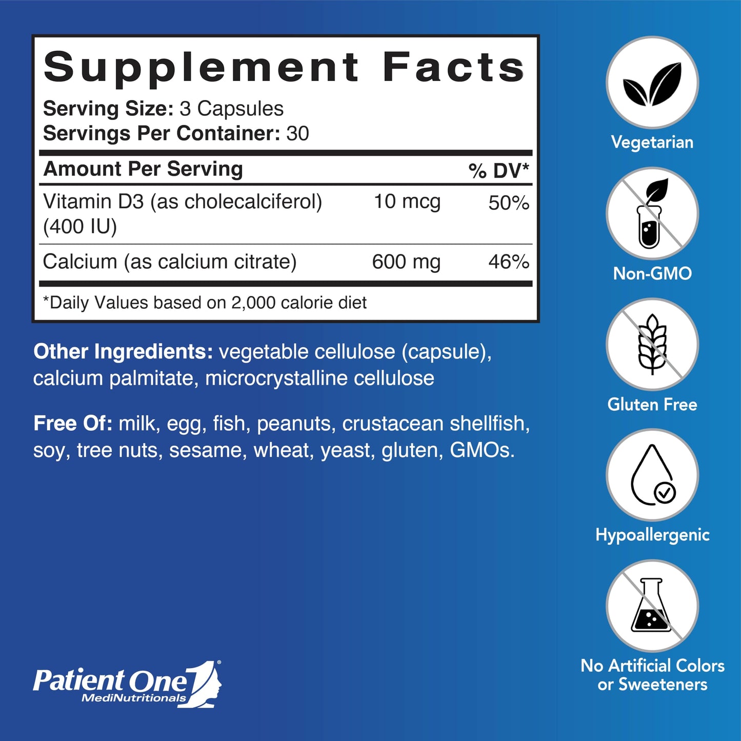 Patient One Calcium Citrate Plus Vitamin D3 Capsules, 90 Count