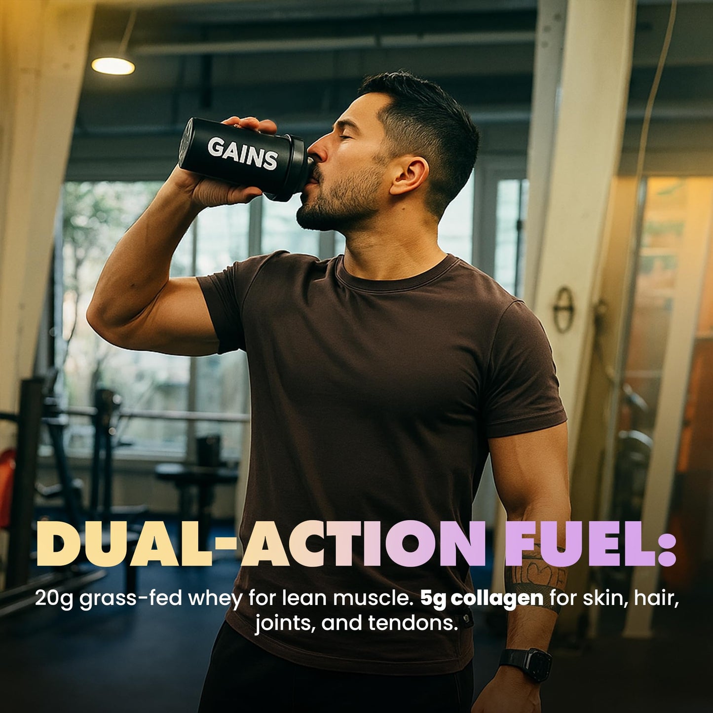 Gains in Bulk Lean Grass Fed Whey Protein Powder with Collagen Peptides, Gluten Free, 20G Protein & 5G Collagen, Cutcake Flavor, 27 Servings