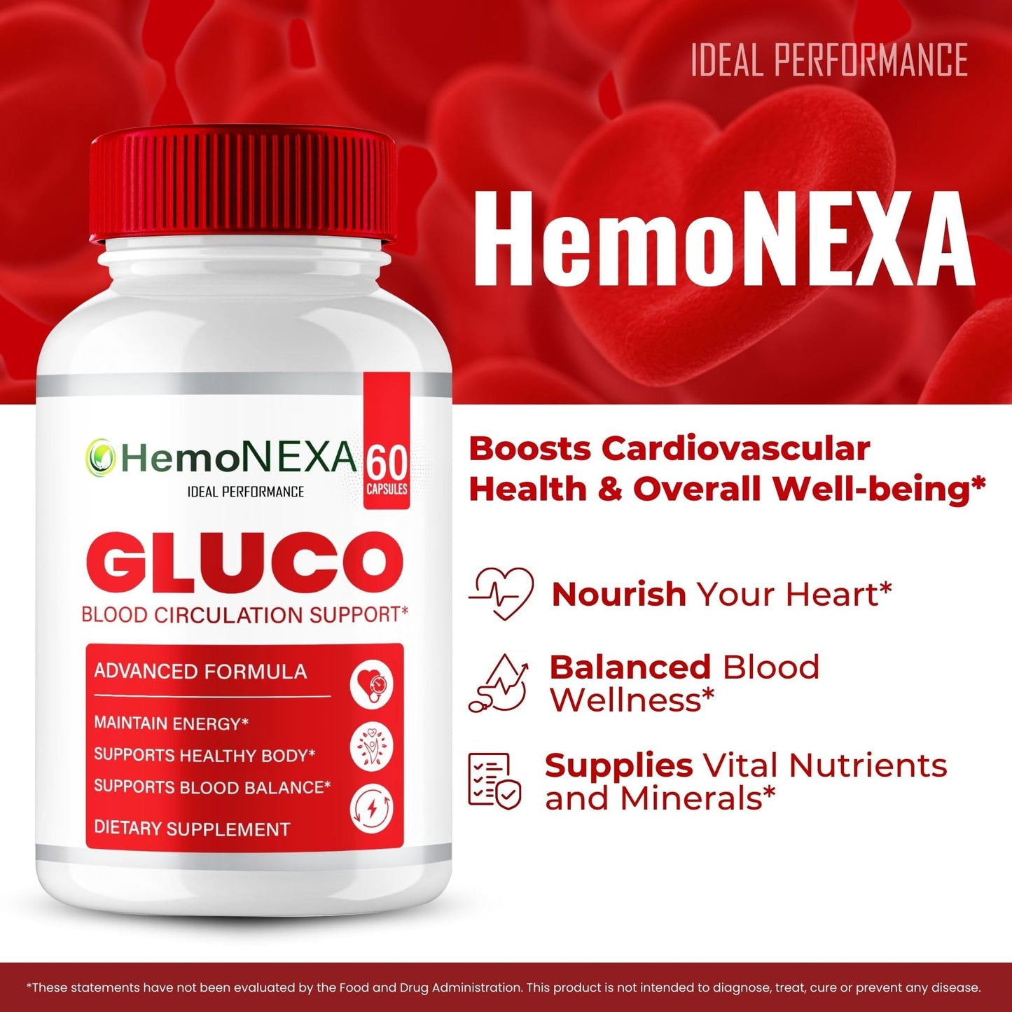 IDEAL PERFORMANCE Hemonexa Gluco Blood Optimizer, 120 Capsules