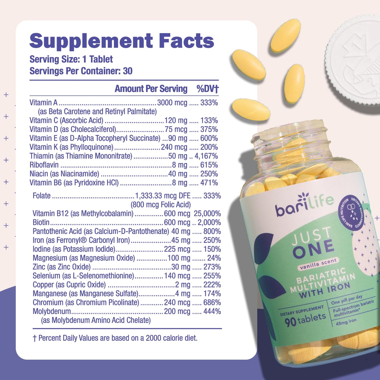 Bari Life Just One - Once Daily Bariatric Multivitamin with Iron Tablet, 30 Count
