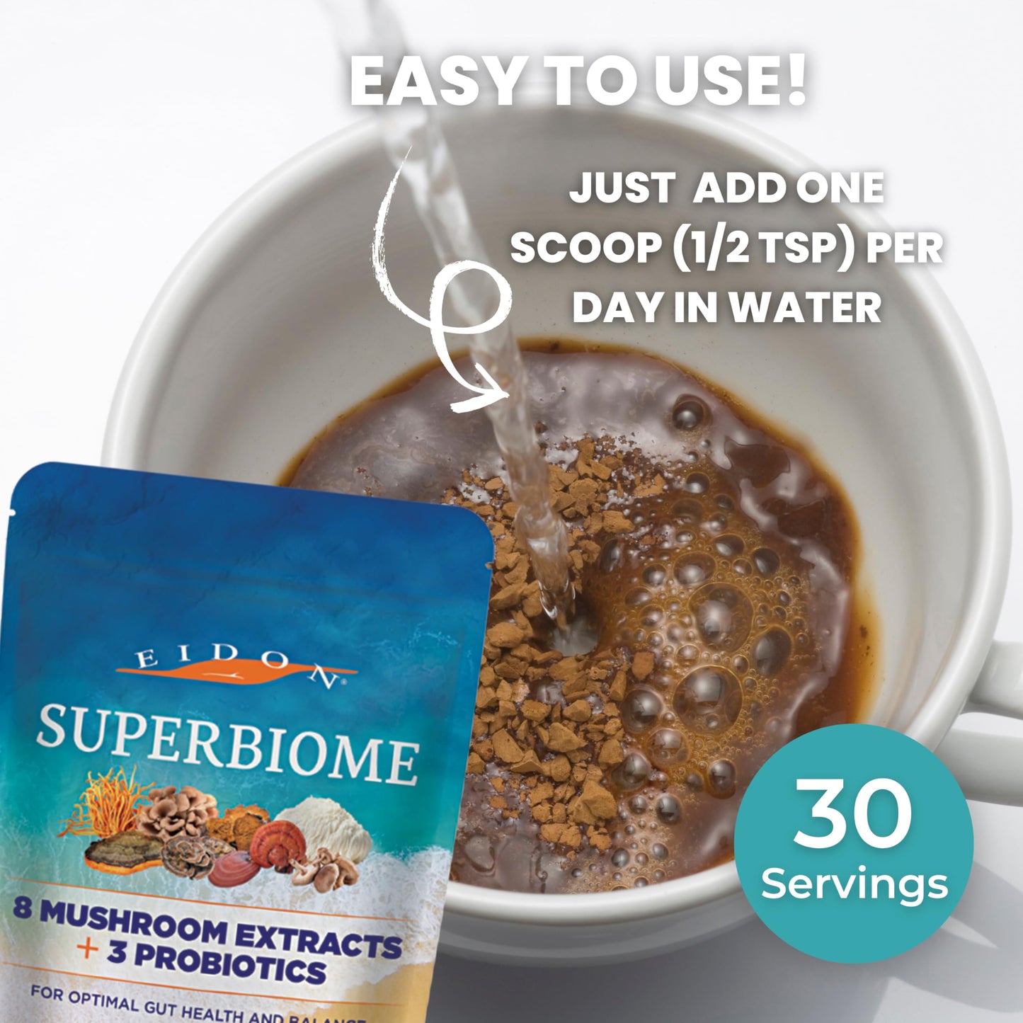 Eidon Ionic Minerals SuperBiome Mushroom Probiotics Powder Blend, 1.08 oz