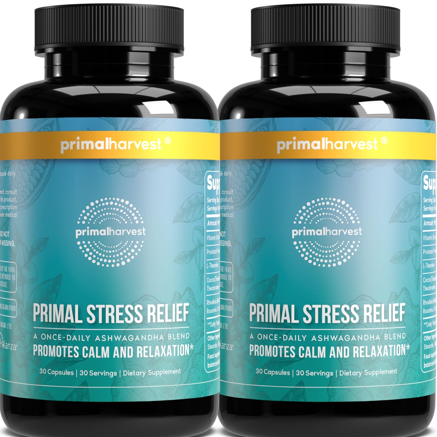 Primal Harvest Stress Relief Supplement for Women and Men Pure Ashwagandha Root Extract, L-Theanine Capsules, 60 Capsules