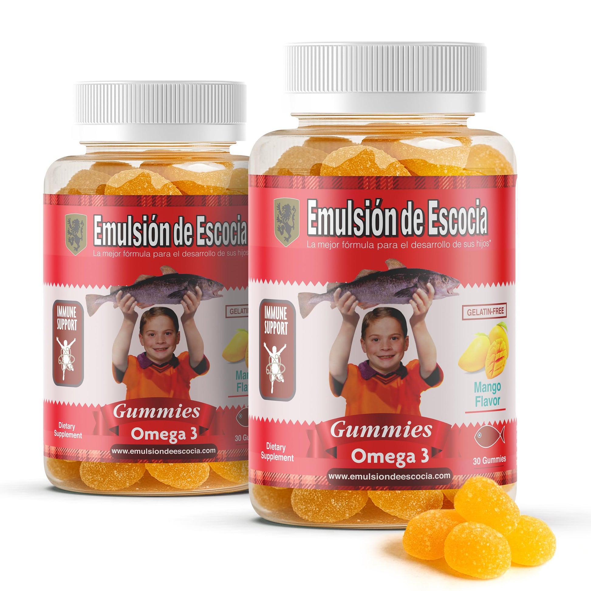 Emulsión de Escocia Omega 3 Gummies for Kids – with Vitamins A, B1, D3 & E + Zinc & Iron – Mango Flavor with No Fishy Aftertaste – Immune & Liver Support, 60 Gummies