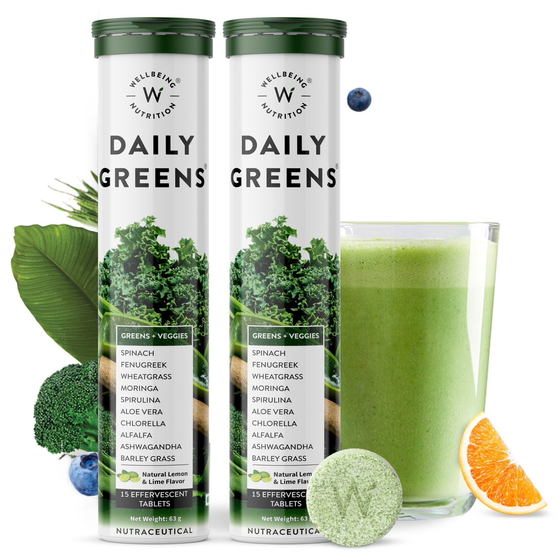 WELLBEING NUTRITION Daily Greens Wholefood Multivitamin with Vitamin C, Zinc, B6, B12 for Immunity and Detox, 39+ Organic Certified Plant Superfoods & Antioxidants, 30 Tablets