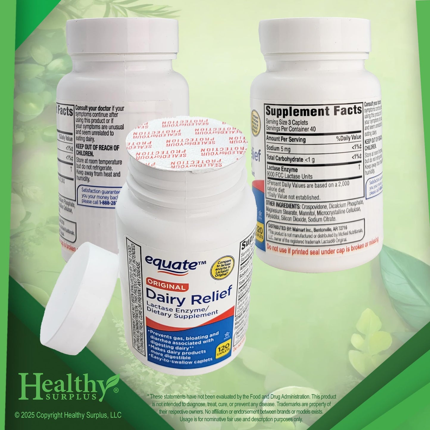 Healthy Surplus Dairy Relief Lactase Enzyme Tablet, 120 Count