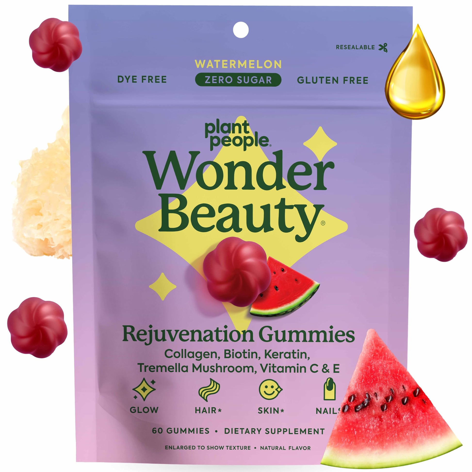 Plant People WonderBeauty Hair Gummies, 60 Count