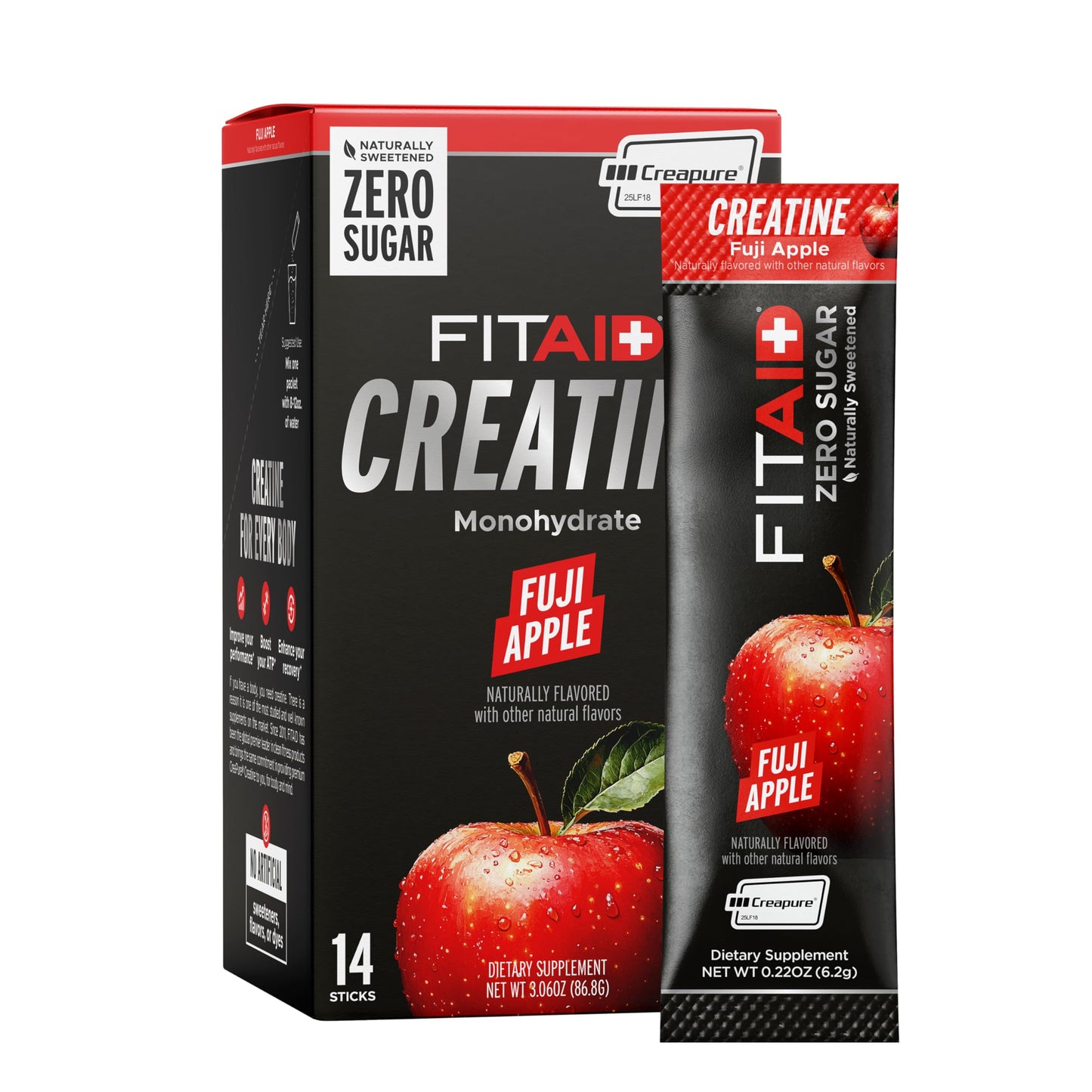 LIFEAID FITAID Creatine Monohydrate Powder with CreaPure, Fuji Apple Flavor, 14 Single-Serve Packs, 3.06 oz