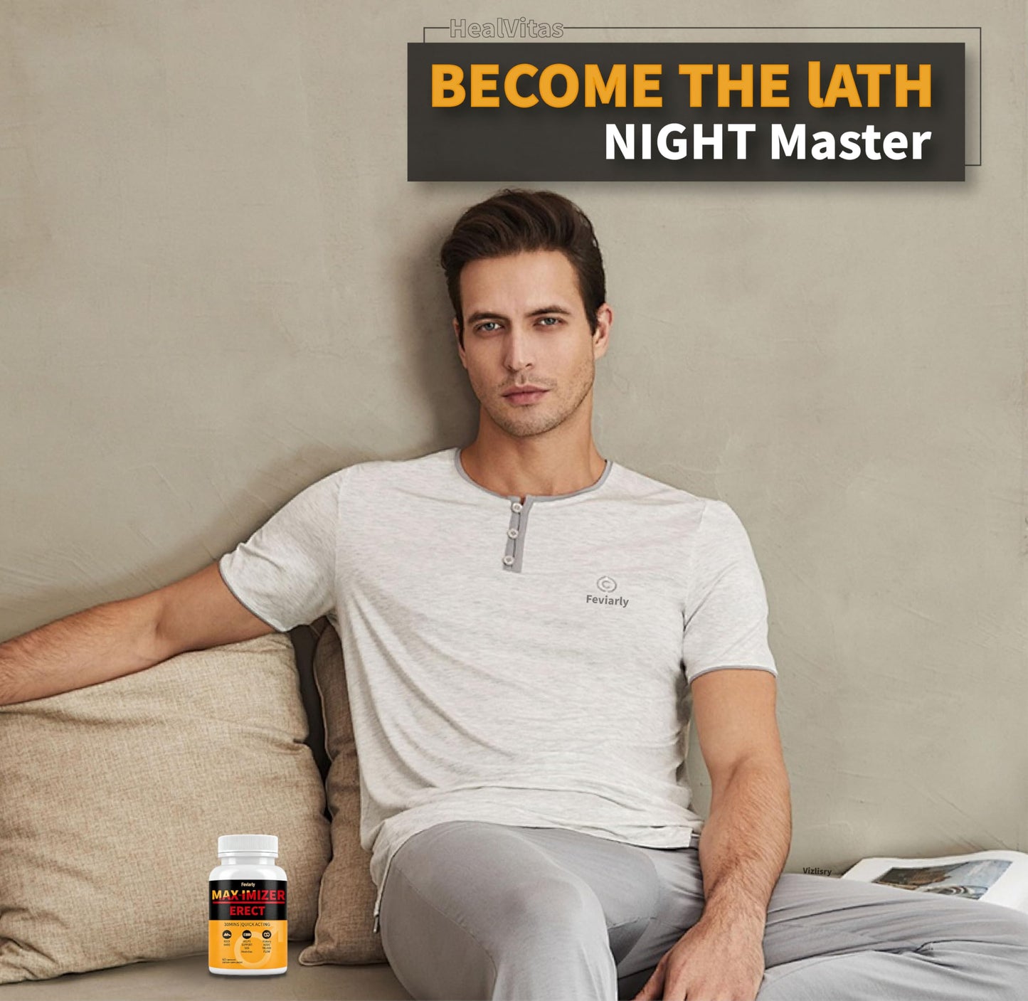Feviarly Fast Acting Supplement for Men+Drive, Erect Maximizer Supplement, Max Size 60 Capsules