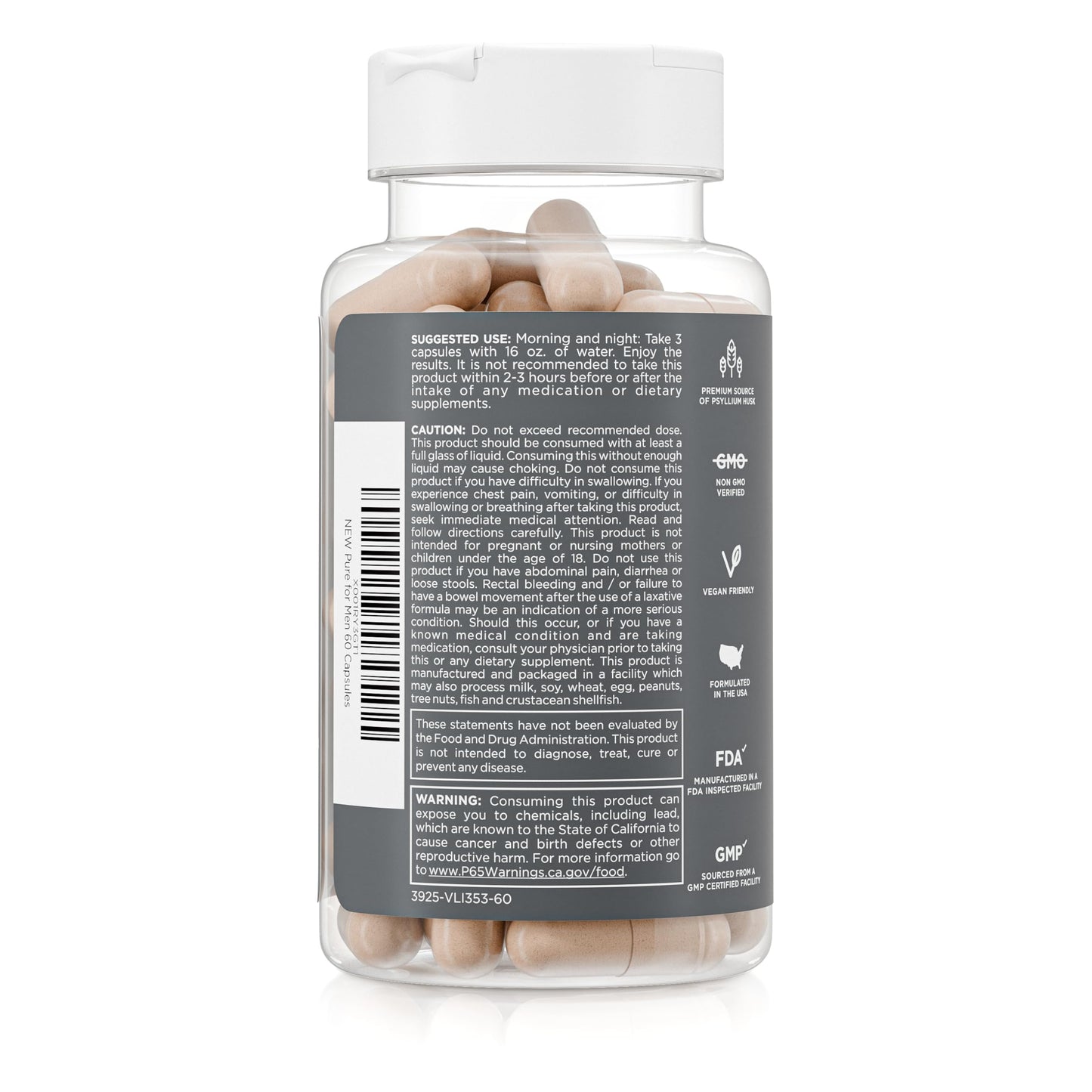 Pure for Men Original Cleanliness Stay Ready Fiber Supplement Capsules 60 Count