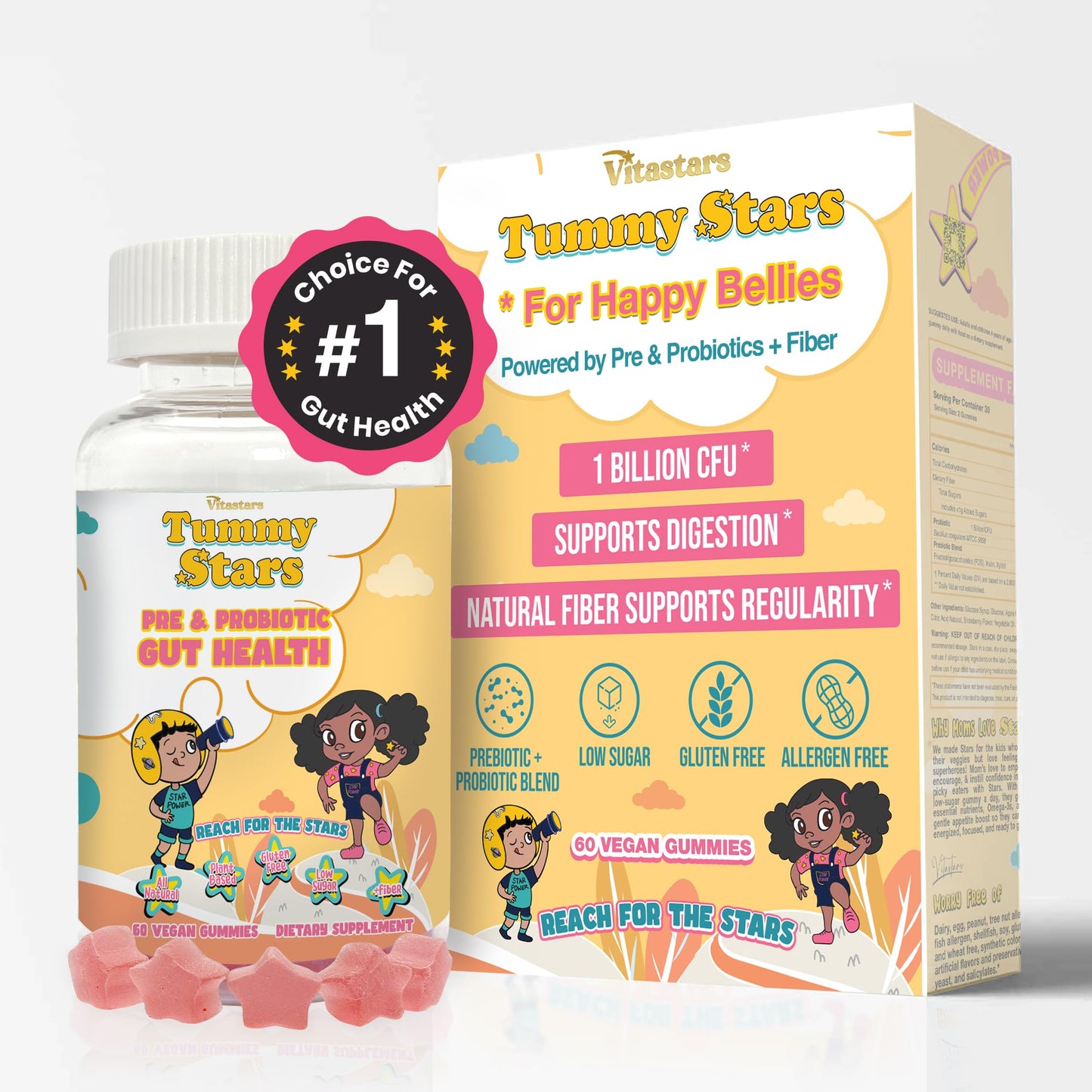 Vitastars Tummy Stars Kids Multivitamin Gummies 60 Count