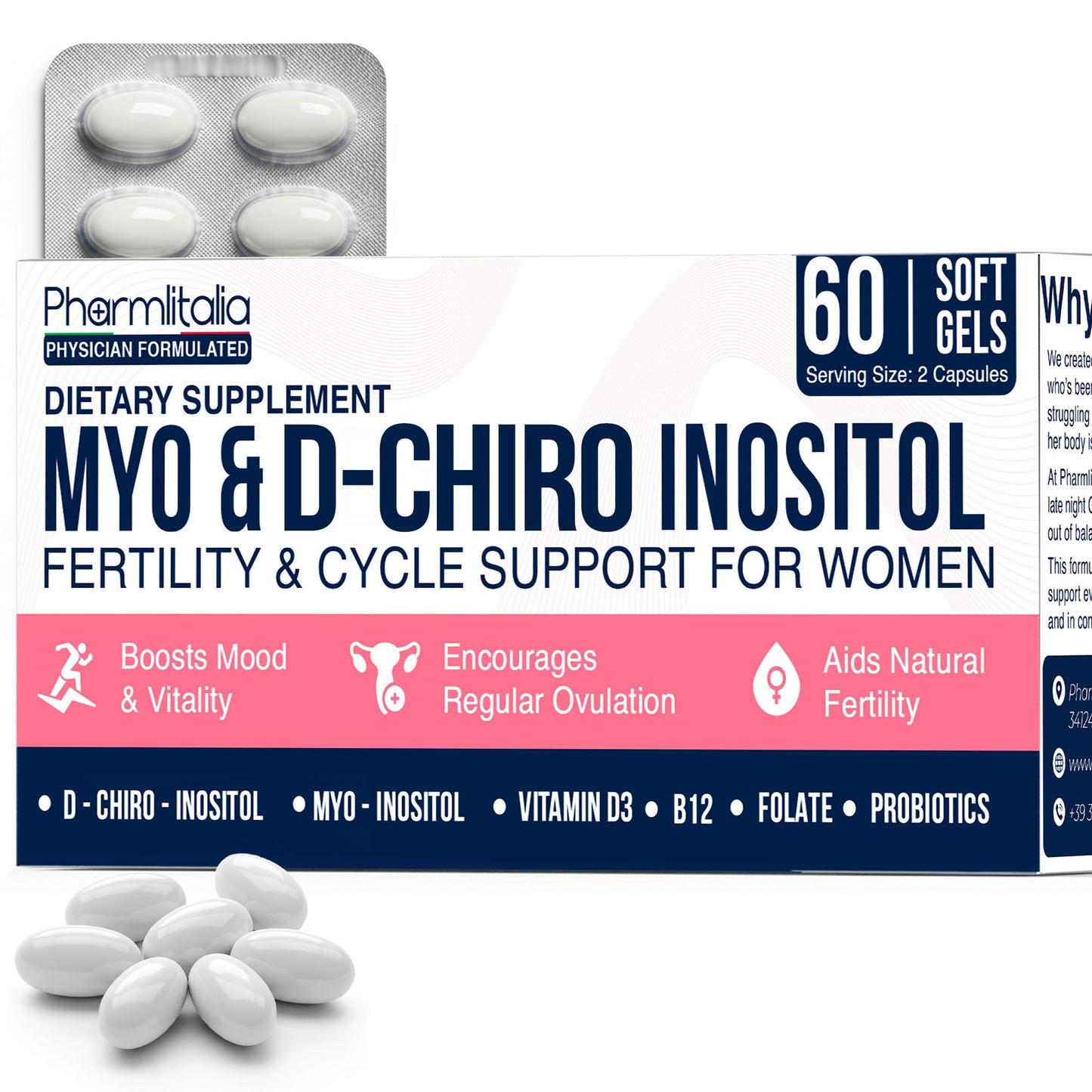 Pharmlitalia Myo-Inositol & D-Chiro Inositol Supplement for Women, 60 Softgels