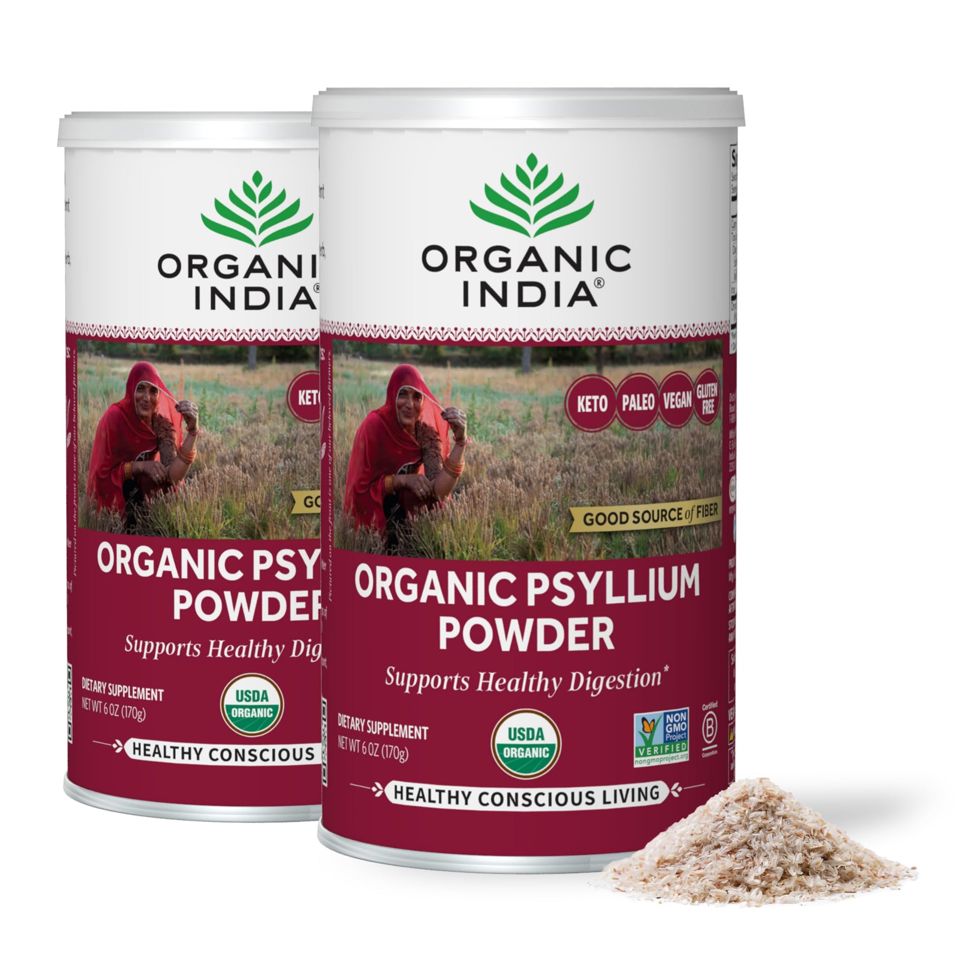 ORGANIC INDIA Psyllium Powder Organic - Fine Grain Psyllium Supplement, Digestion Support, 12 oz Total