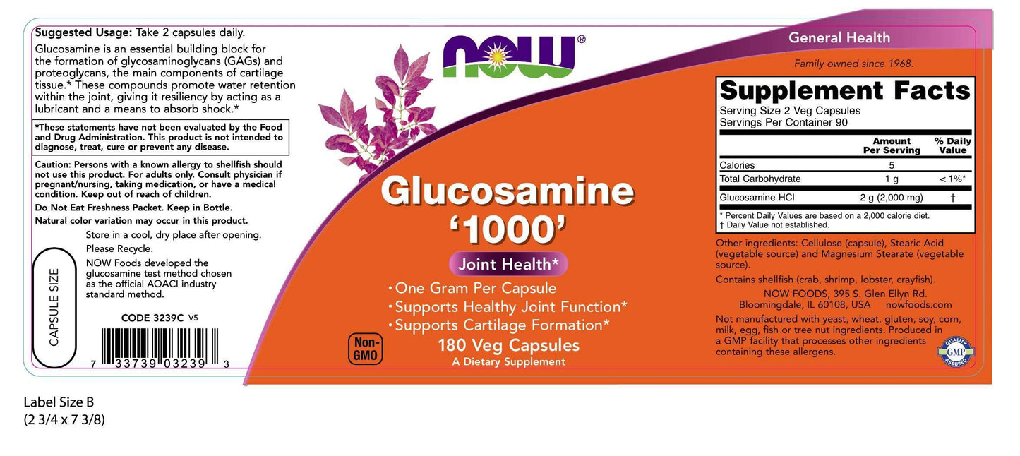 NOW Foods Glucosamine 1000 mg Capsule 180 Capsules