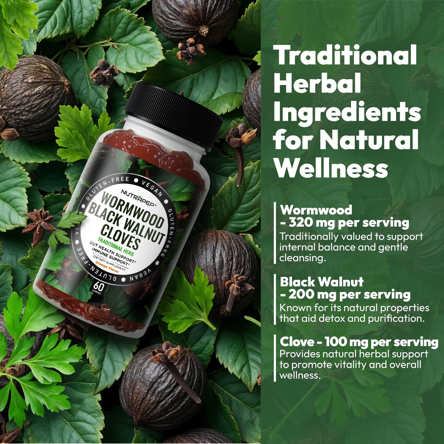 NutraPep Wormwood Black Walnut & Cloves Gummies 60 Count