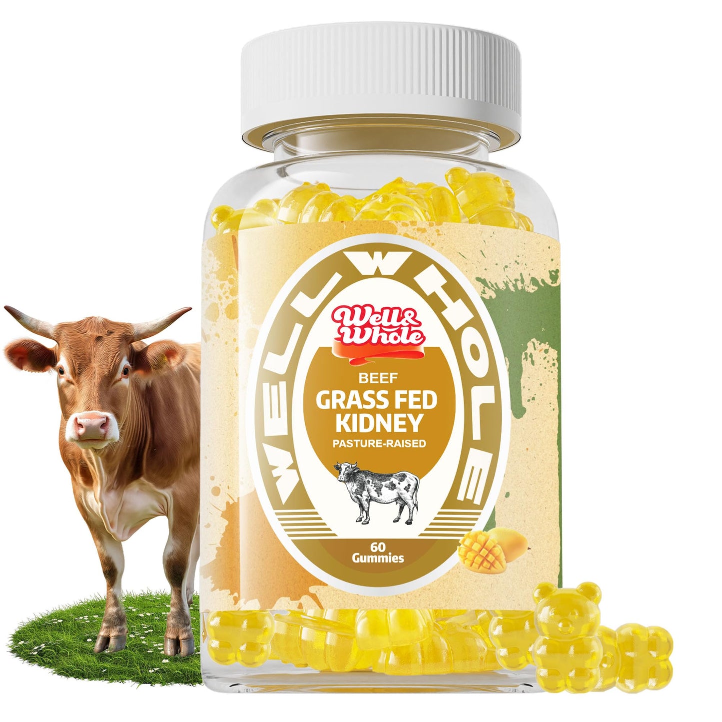 Well&Whole Grass Fed Beef Kidney Gummies DAO Enzyme & Histamine Balance Support Supplement, Gummy, 60 Count