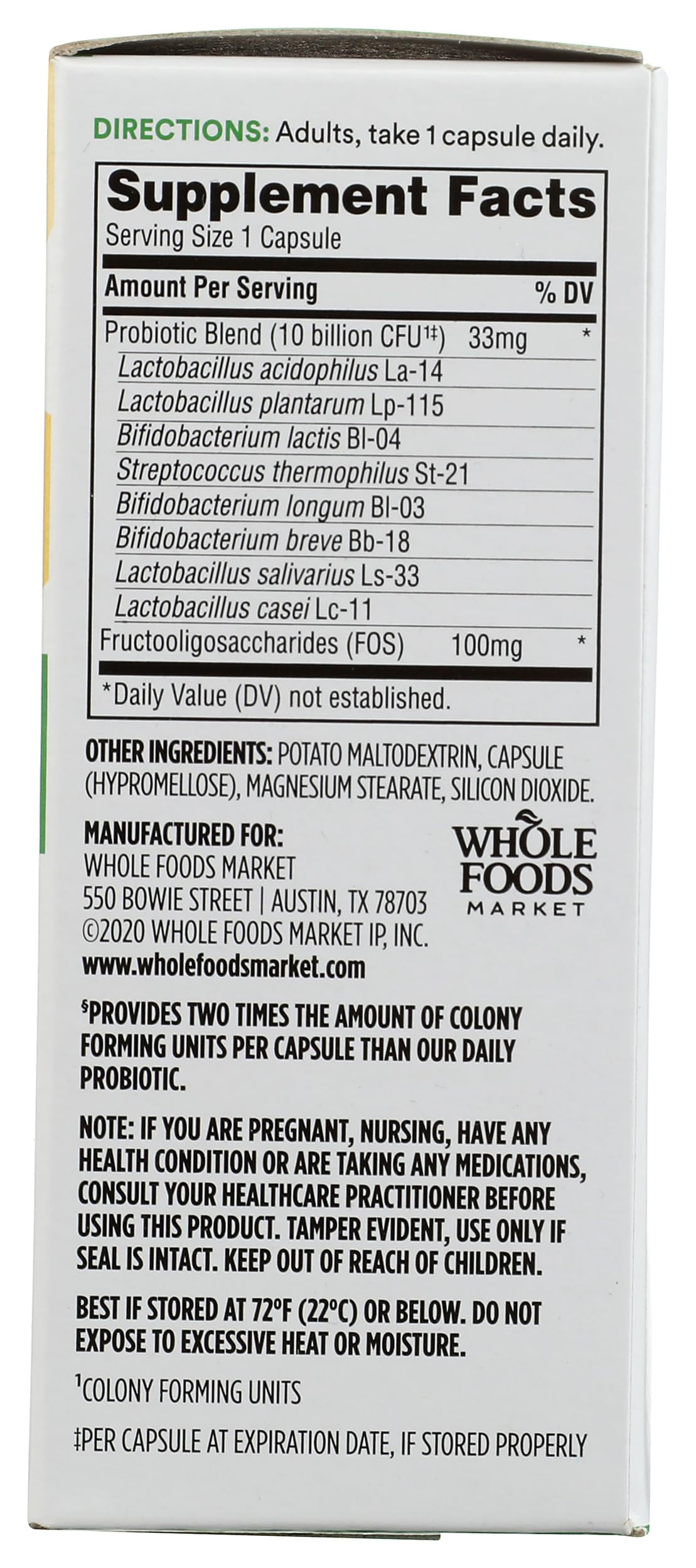 365 by Whole Foods Market Extra Strength Daily Probiotic 10 Billion CFU Capsule 30